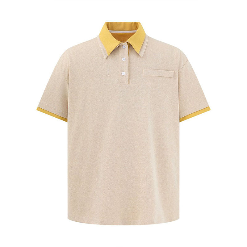 Two-Tone Polo Shirt - Casual Turn-Down Collar