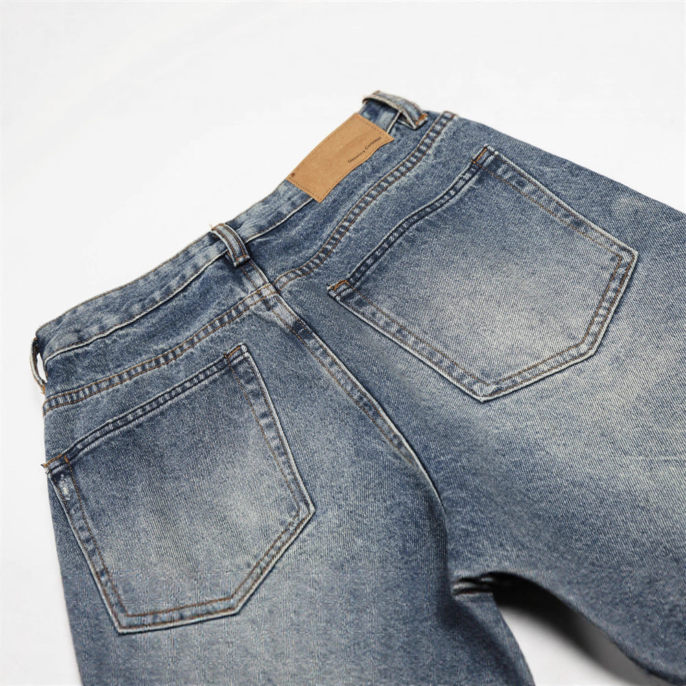 Men's Distressed Denim Pants, Loose Fit, Wide Leg, Casual Jeans