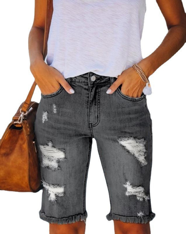 Women's Ripped Tassel Denim Shorts -  Summer Style