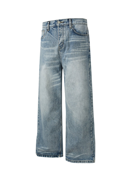 Whiskers Commuting Casual Loose Straight Leg Jeans Long Pants