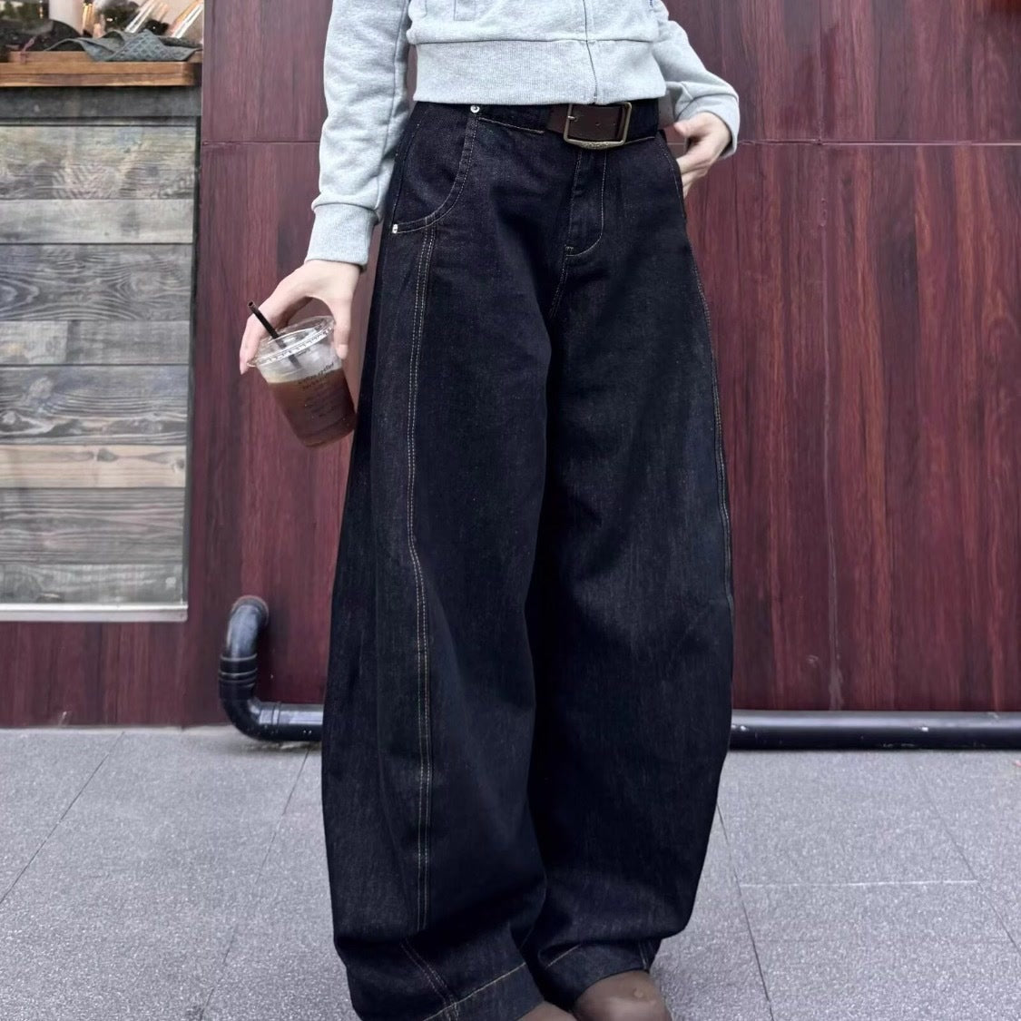 Unisex Retro Lazy Style Scythe Design Denim Pants - Loose Slimming Wide Leg