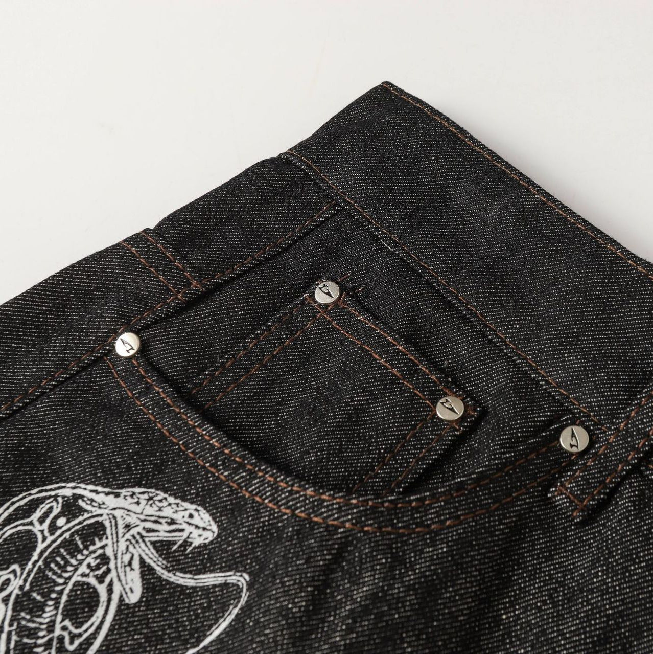 High-Quality  Denim Long Pants with Snake Element Design