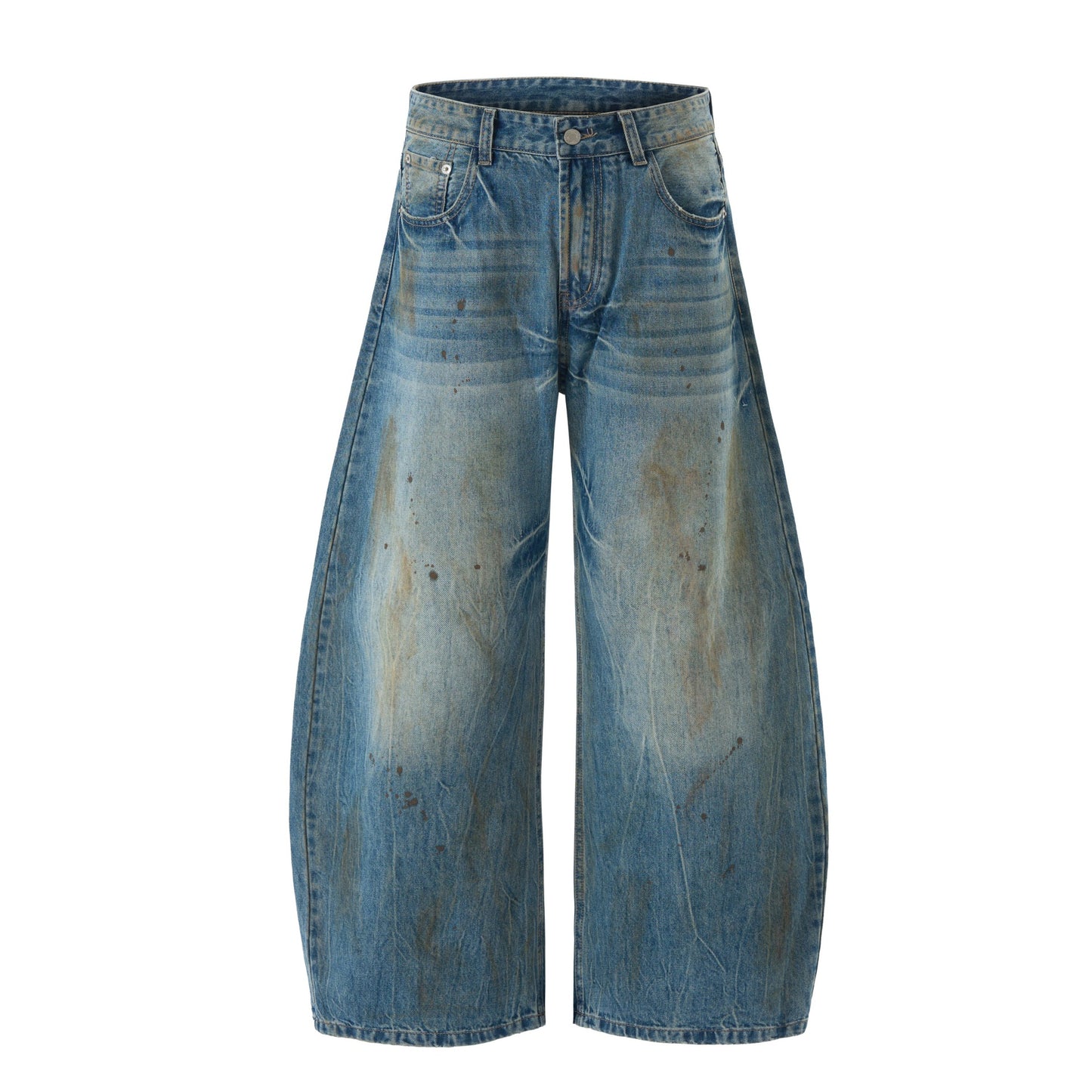 Street Style Washed Distressed Tapered Denim Long Pants