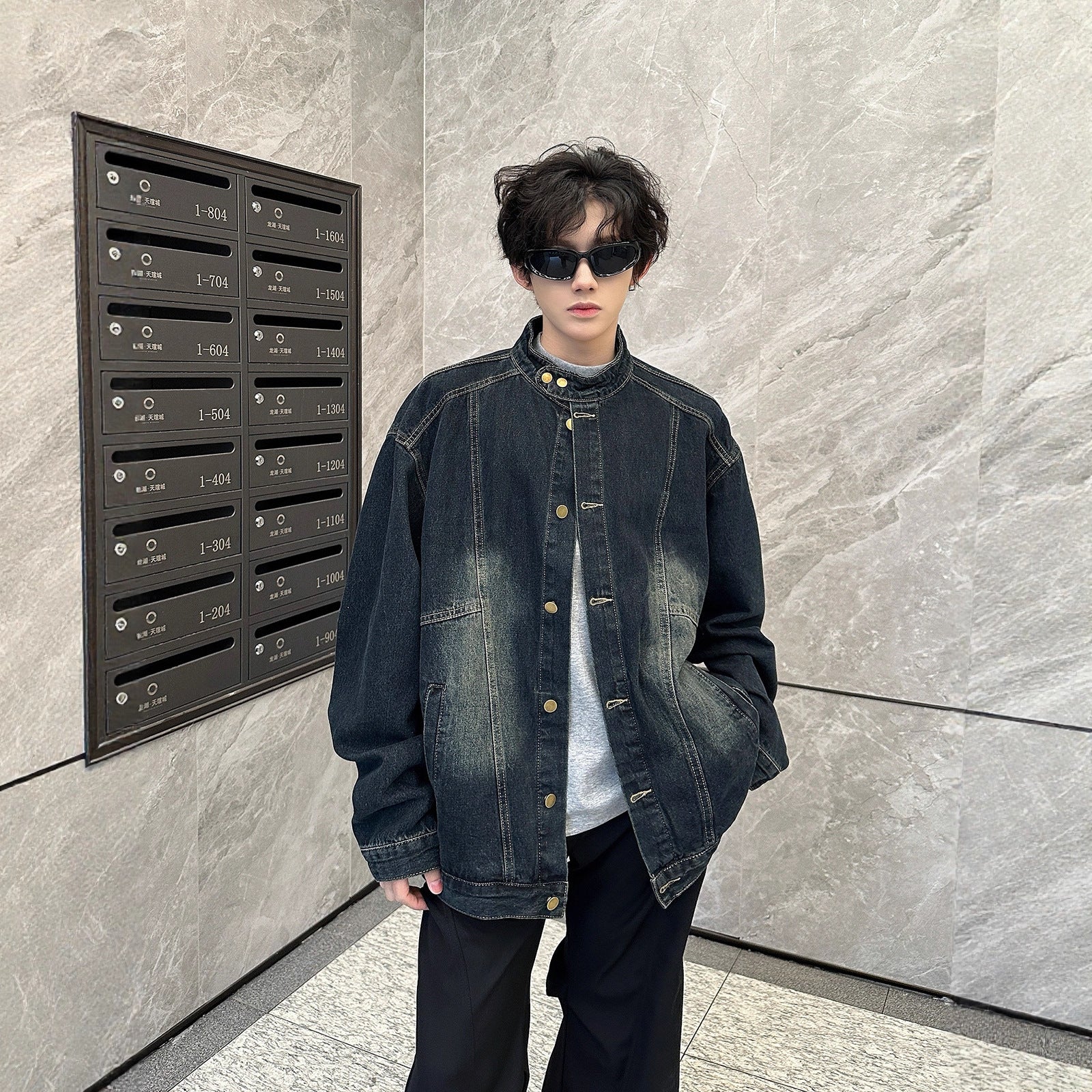 Cleanfit Retro Patchwork Deconstructed Loose Denim Jacket for Men