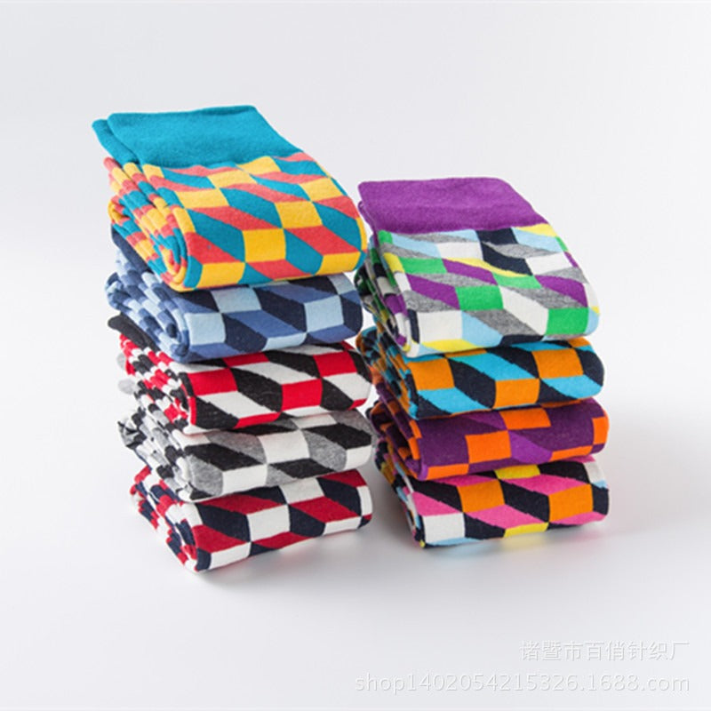 Colorful Geometric Shape Medium High Cotton Socks