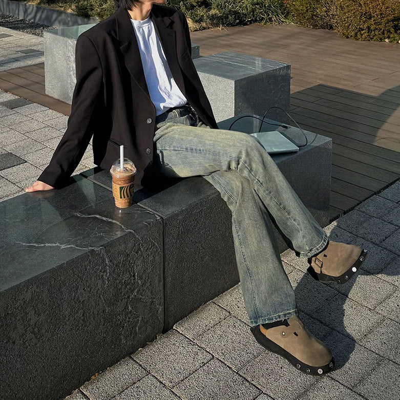 Casual Straight Leg Denim Pants - Vintage Wash