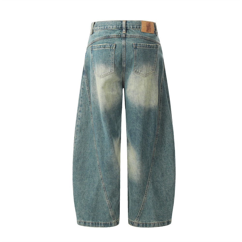 Men's Distressed Wide-Leg Denim Scissor Pants