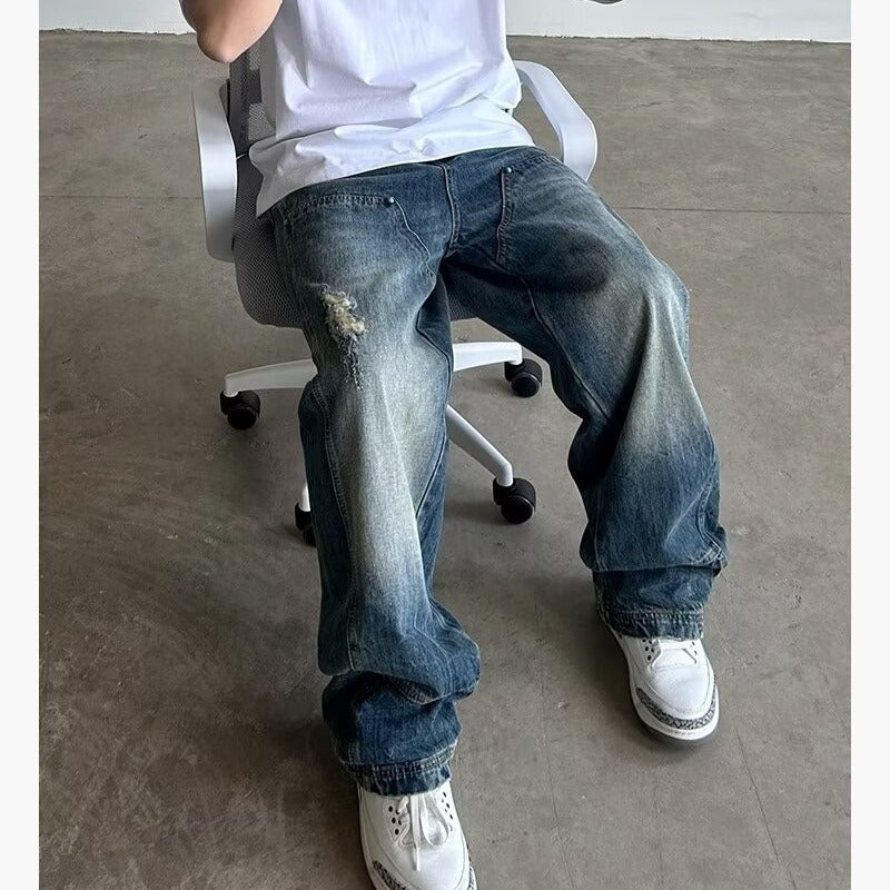 Street Retro Tailored Distressed Carpenter Denim Pants - Unisex Loose Fit