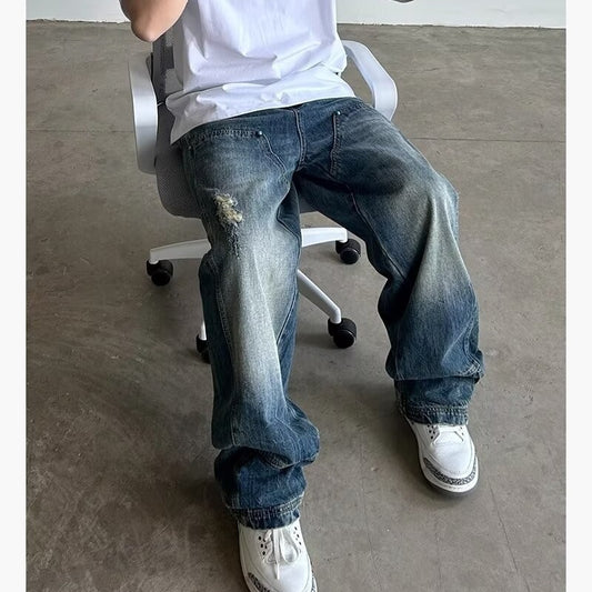 Street Retro Tailored Distressed Carpenter Denim Pants - Unisex Loose Fit