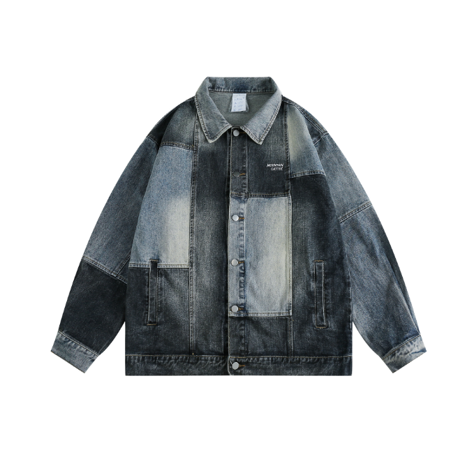 Spring Ragged Contrast Washed Vintage Denim Coat Fashion Brand American Loose Casual Polo Jacket