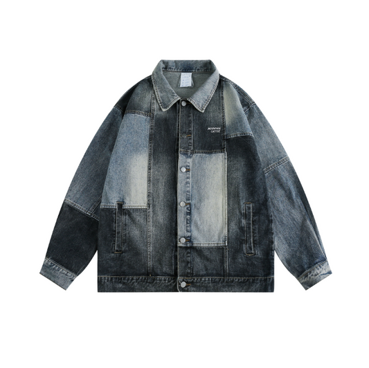 Spring Ragged Contrast Washed Vintage Denim Coat Fashion Brand American Loose Casual Polo Jacket