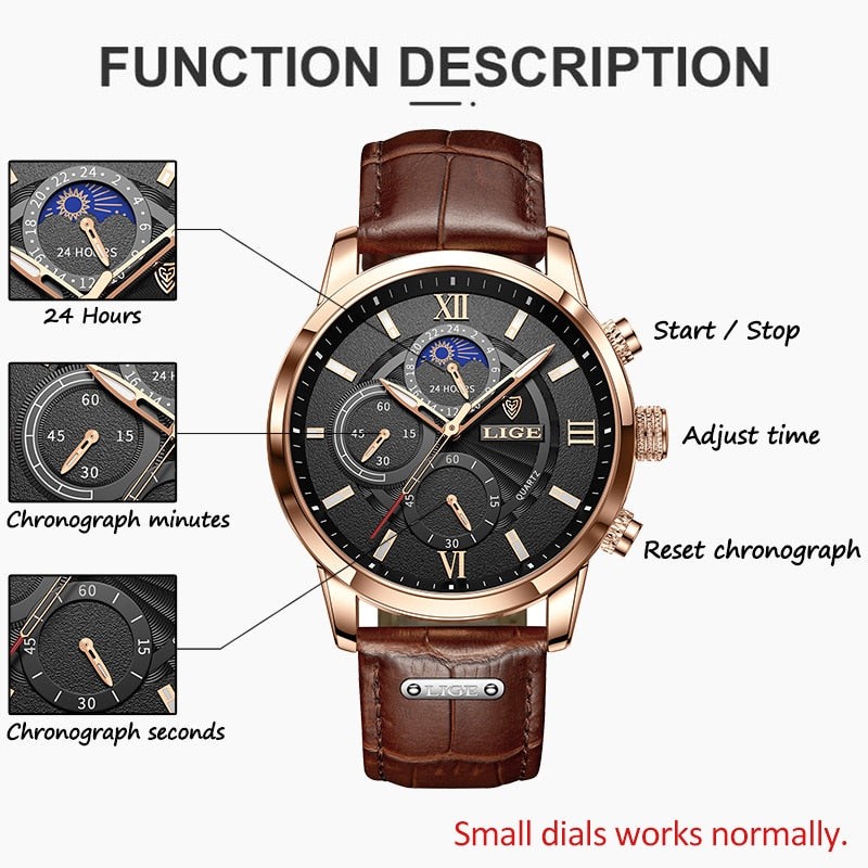 Men's Luxury Wrist Watch - Leather Quartz Waterproof Watch