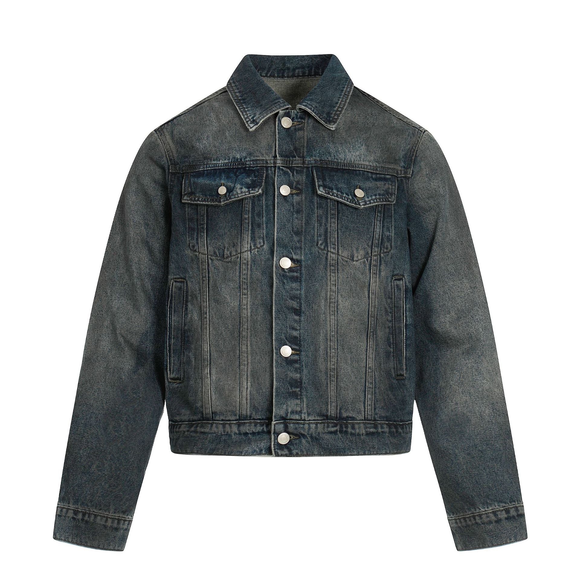 Vintage Street Style High-End Washed Blue Distressed Unisex Denim Jacket