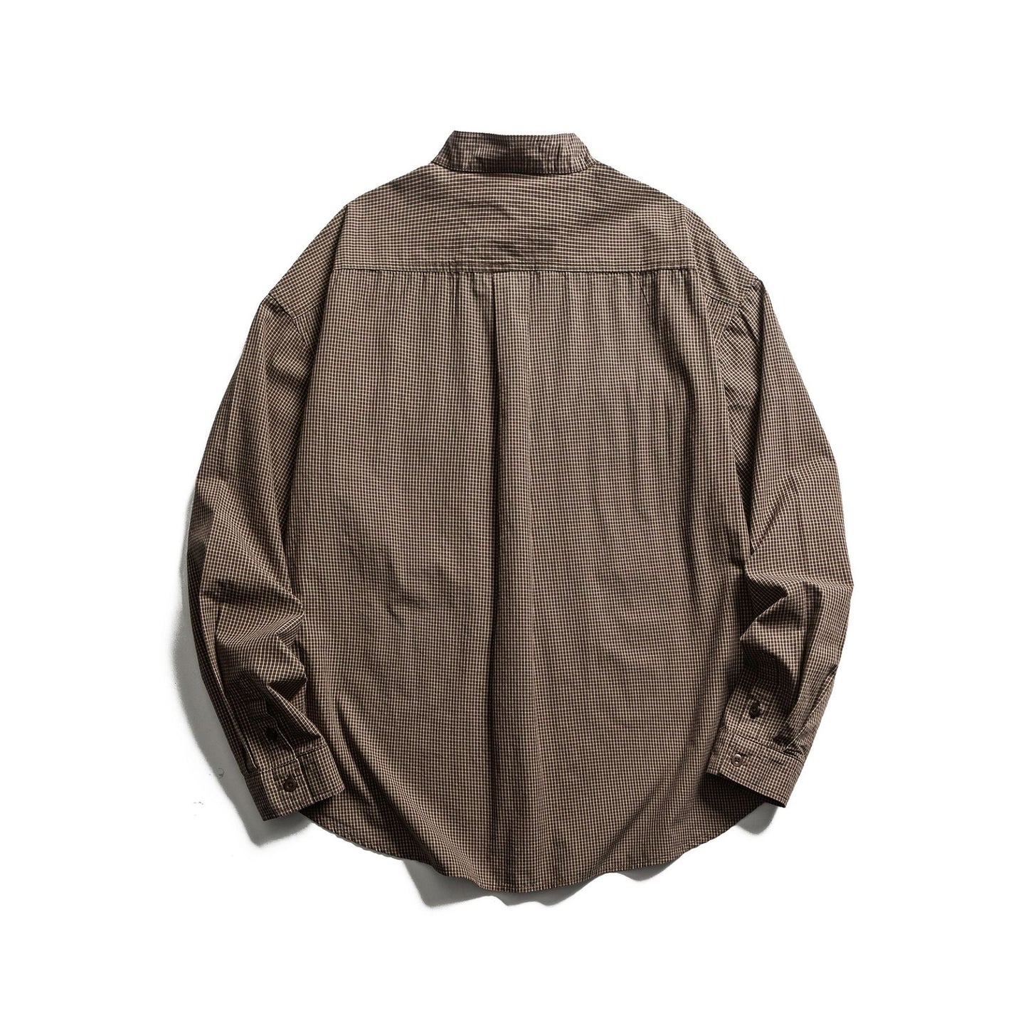 Loose Long Sleeve Shirt with Plaid Pattern and Patch Pocket