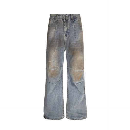 Retro Distressed Denim Pants - Loose Wide-Leg Trousers