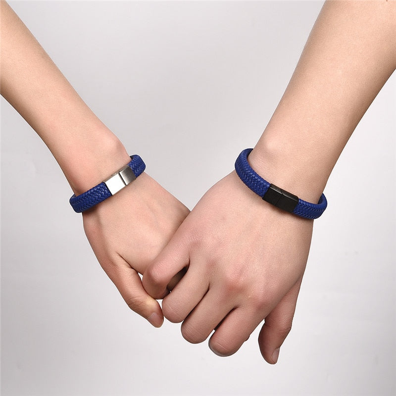 Men's Braided Leather Bracelet with Stainless Steel Magnetic Clasp