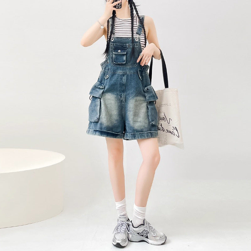 Vintage Workwear Style Denim Overalls for Women - Age-Reducing Loose Wide-Leg Jumpsuit