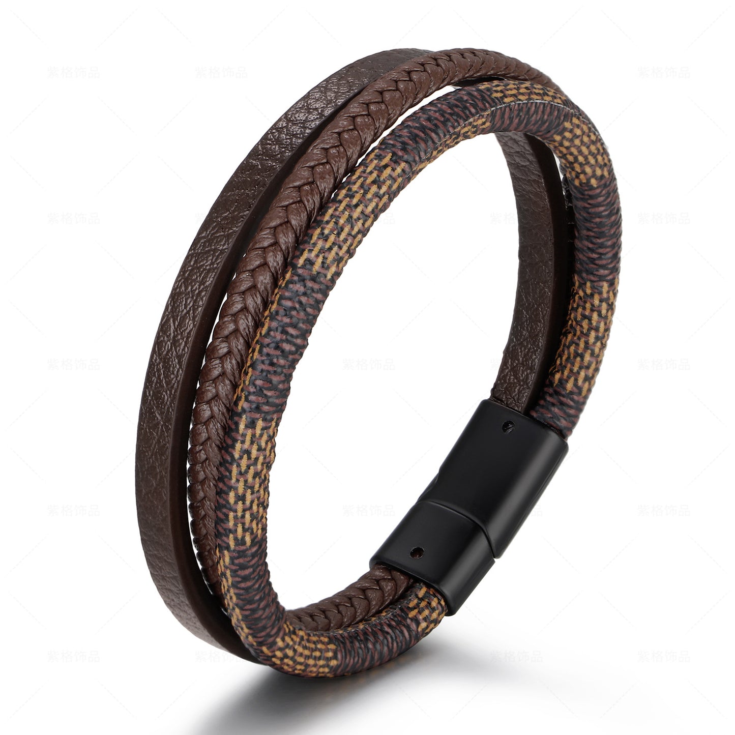 Leather Bracelet Multi-Layer Hand-Woven - Magnetic Buckle