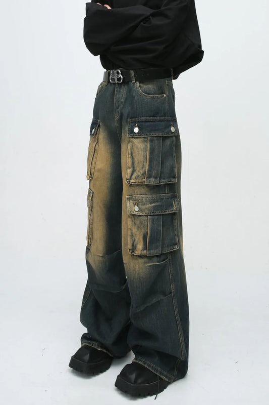 High Waist Jeans with Cargo Pockets - Premium Japanese Denim