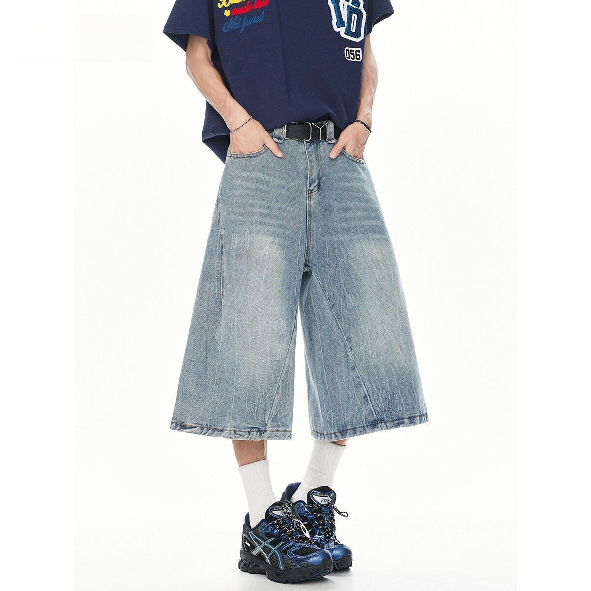 Wide Leg Cropped Denim Pants - Stylish Knee Length Straight Leg Trousers