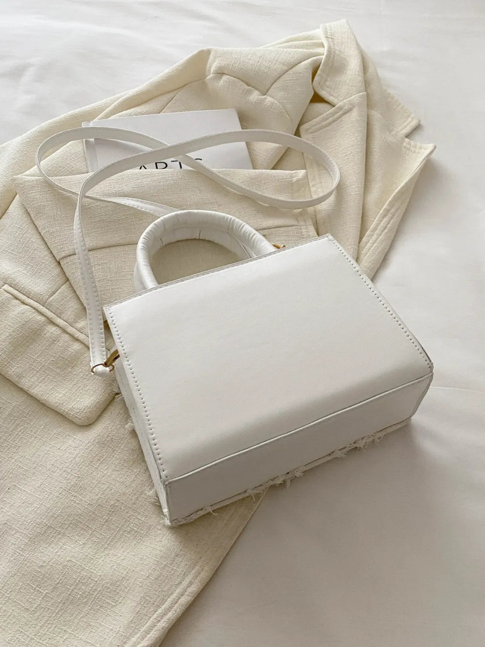 Quality Raw Hem Denim and PU Leather Handbag