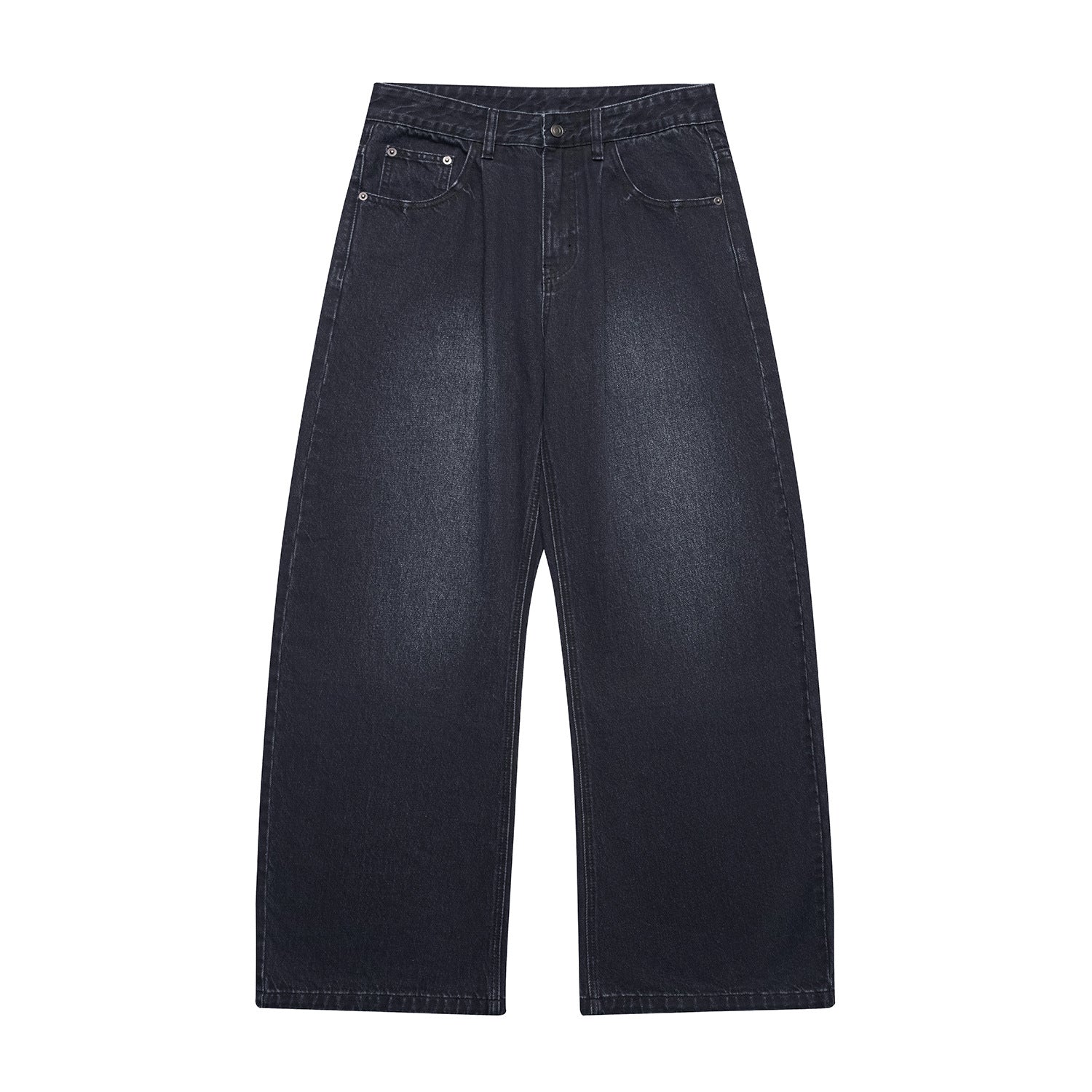 Washed Distressed Wide-Leg Straight Leg Denim Pants - Premium Japanese Denim