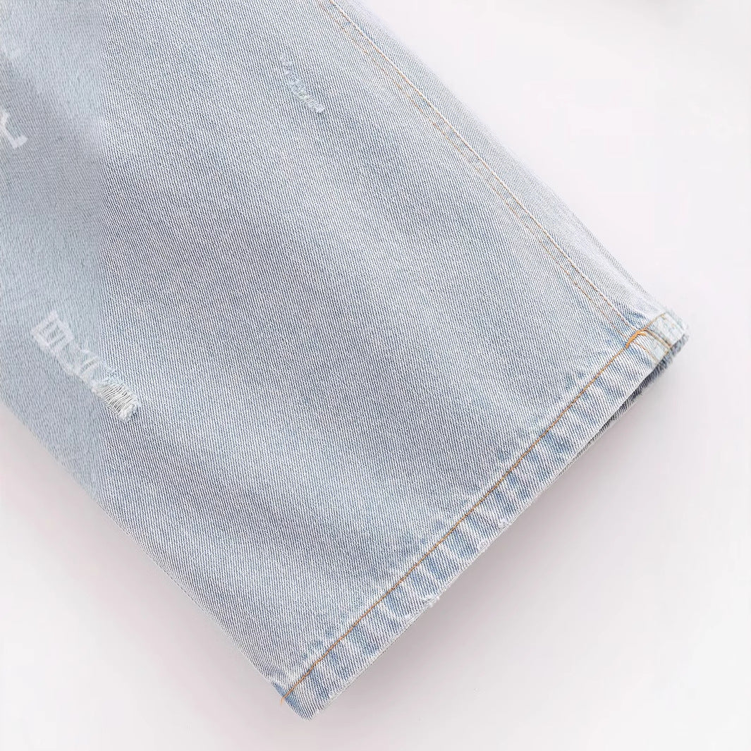 Versatile High-Waisted Ripped Loose Distressed Denim Pants for Women