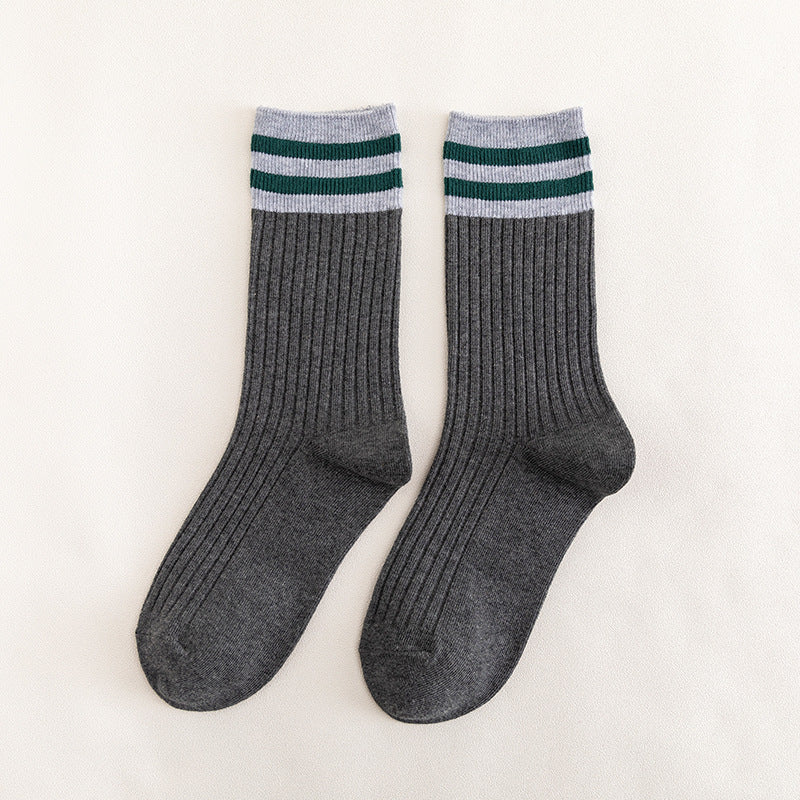 Japanese Cotton Socks - Two Stripe Retro Look