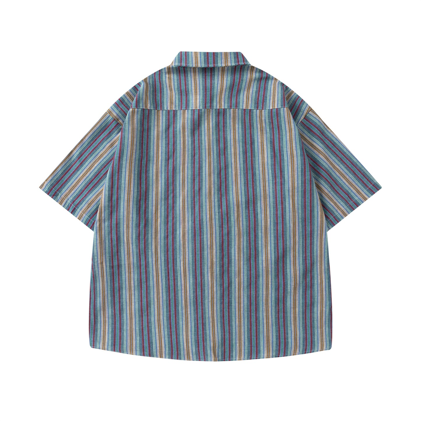 Retro Colorful Striped Short-Sleeved Shirt for Men and Women