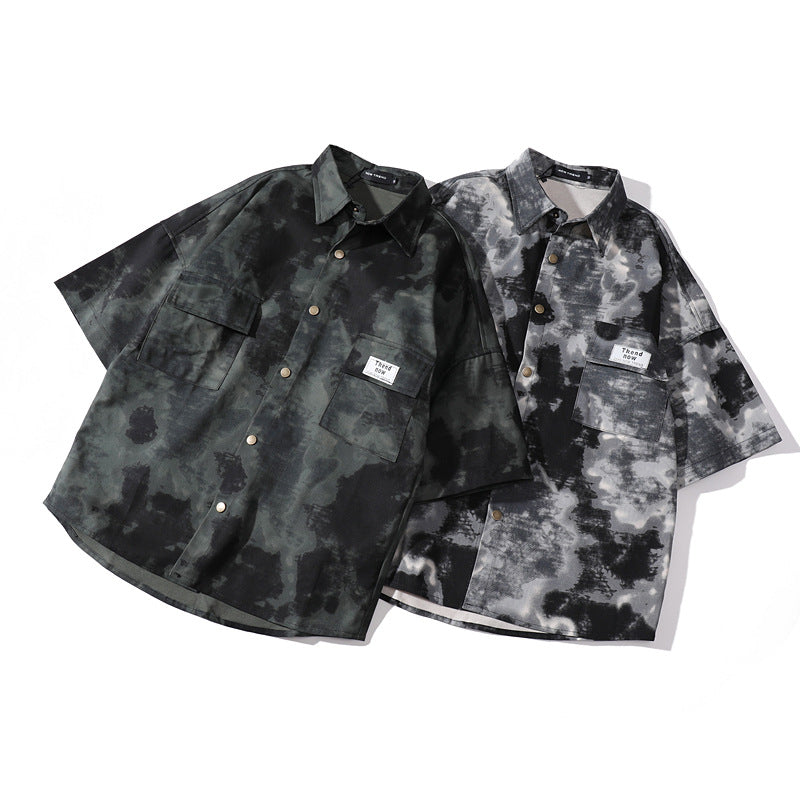 Tie Dye Printed Short Sleeved Shirt Loose Fit for Men and Women