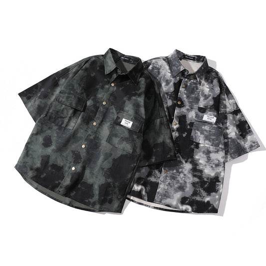 Tie Dye Printed Short Sleeved Shirt Loose Fit