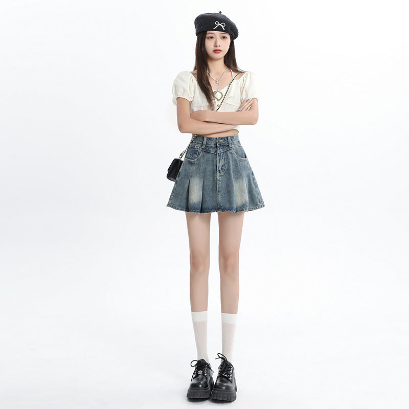 Light High-Waisted A-Line Denim Skirt for Women