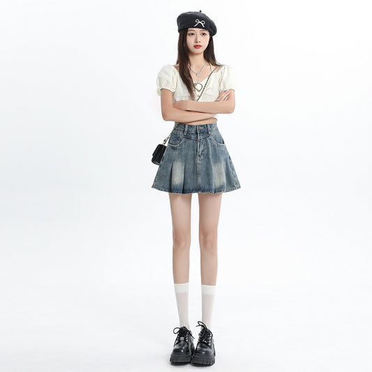 Light High-Waisted A-Line Denim Skirt for Women