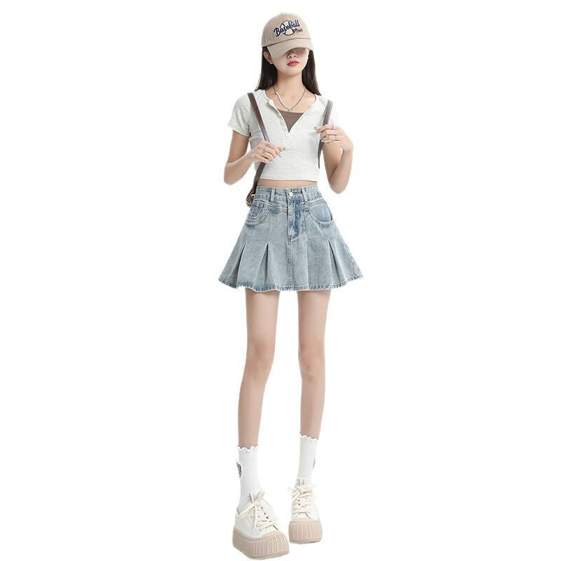 Light High-Waisted A-Line Denim Skirt for Women