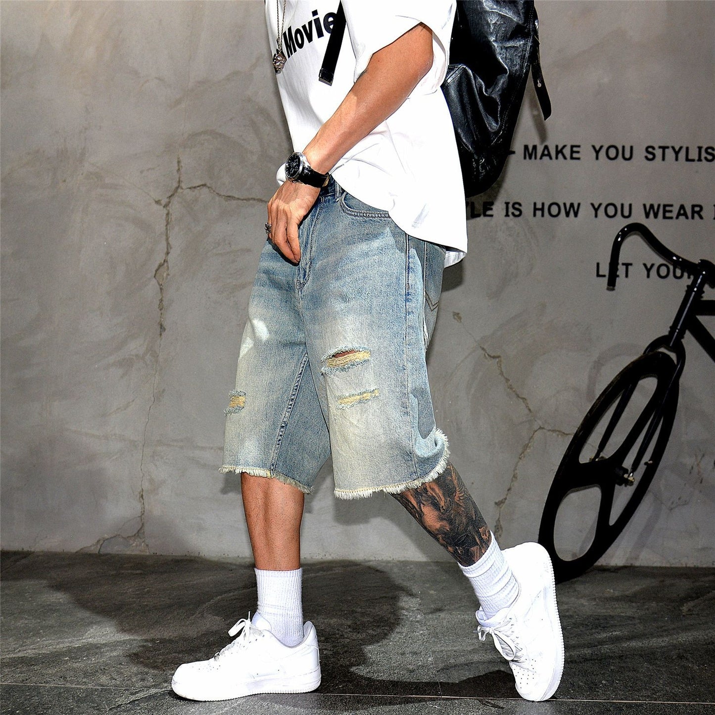 Loose Straight Leg Fringed Five Point Casual Pants