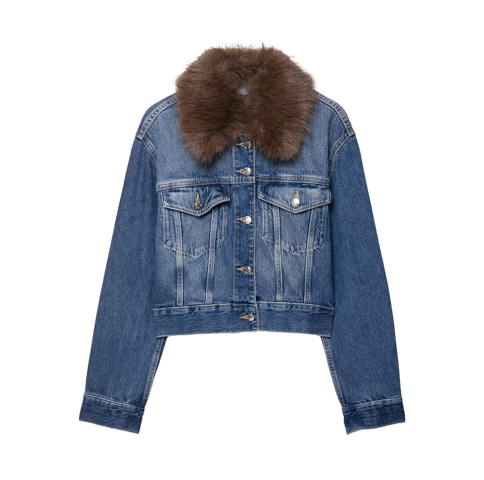 Versatile Collar Vintage Denim Jacket for Women
