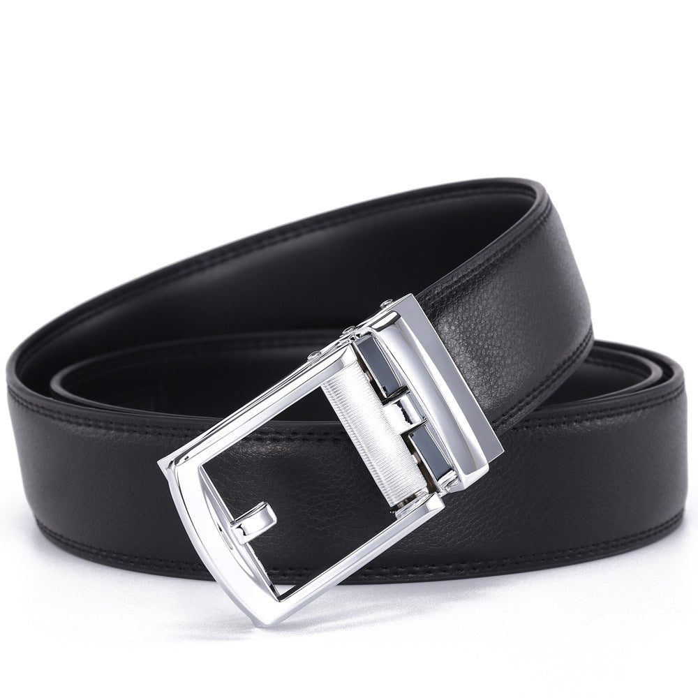 Genuine Leather Belt Men's Automatic Buckle Cowhide Belt Fake Needle Buckle Belt