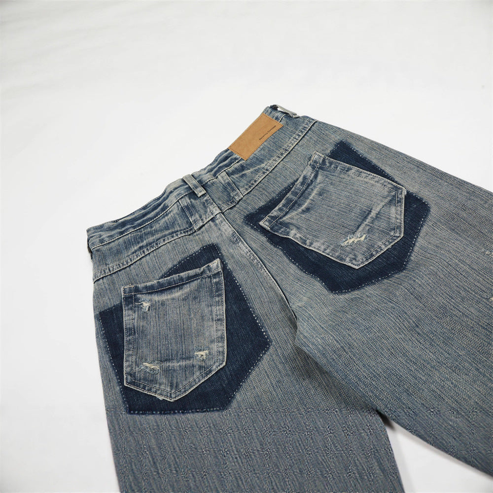 Men's Jeans, Irregular Ripped Knife Cut Pants,  Loose Fit Casual Trousers