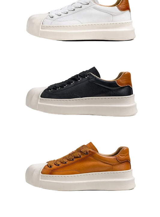 Men's Leather Upper Low Cut Skateboard Shoes With Thick Soles