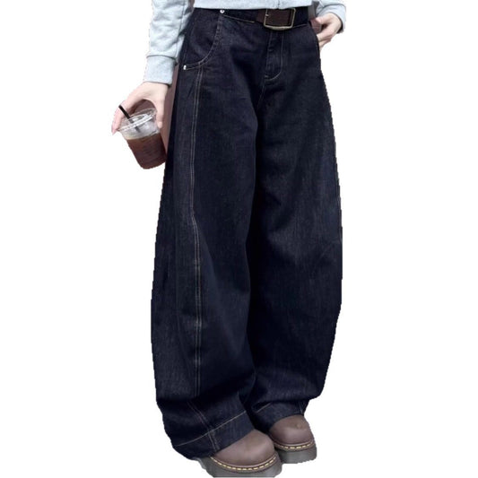 Unisex Retro Lazy Style Scythe Design Denim Pants - Loose Slimming Wide Leg