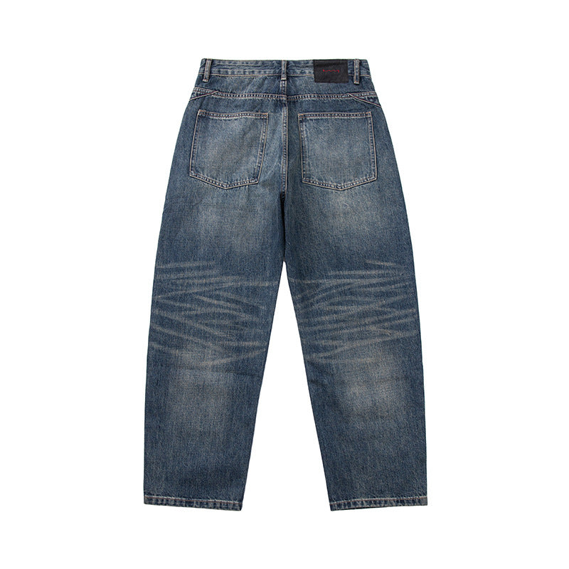 High-End Design Patchwork Cut Washed Loose Fit Denim Pants for Men