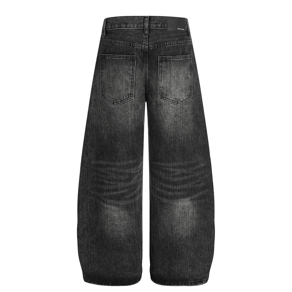 Vintage Men's Jeans - Washed Cat Whisker Curved Knife Pants - Loose Fit