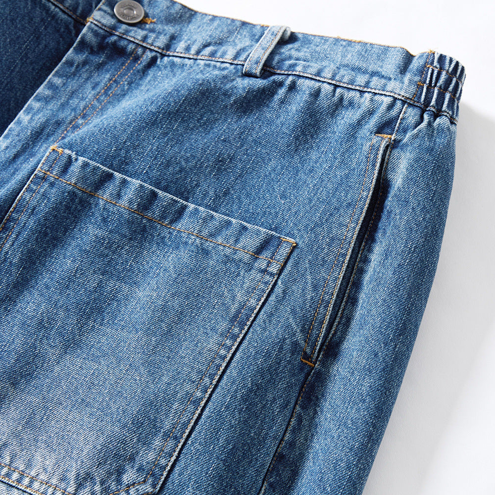 Mens Punk Workwear Denim Shorts — Loose Fit Mid-Rise