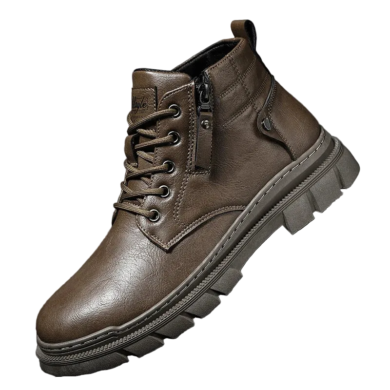 Men's Retro Leather Work Ankle Boots Thick Bottom - High Top