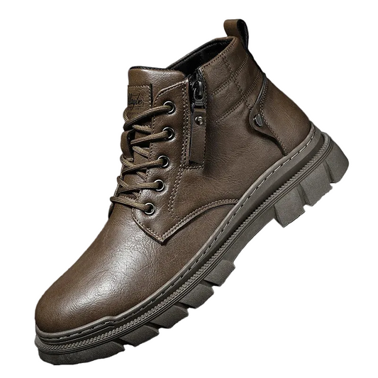 Men's Retro Leather Work Ankle Boots Thick Bottom - High Top