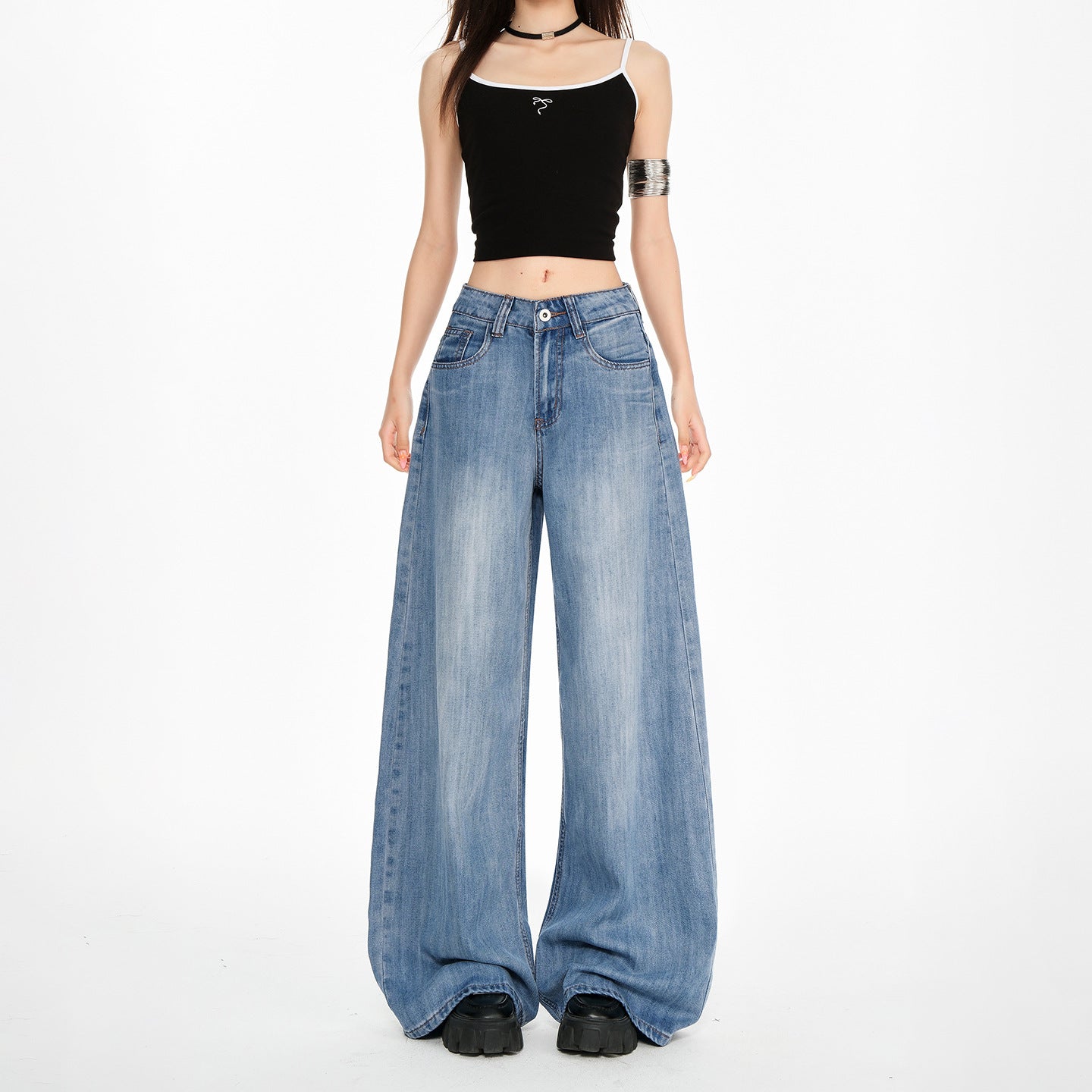 Women's High Waist Wide Leg Jeans - Thin Loose Design