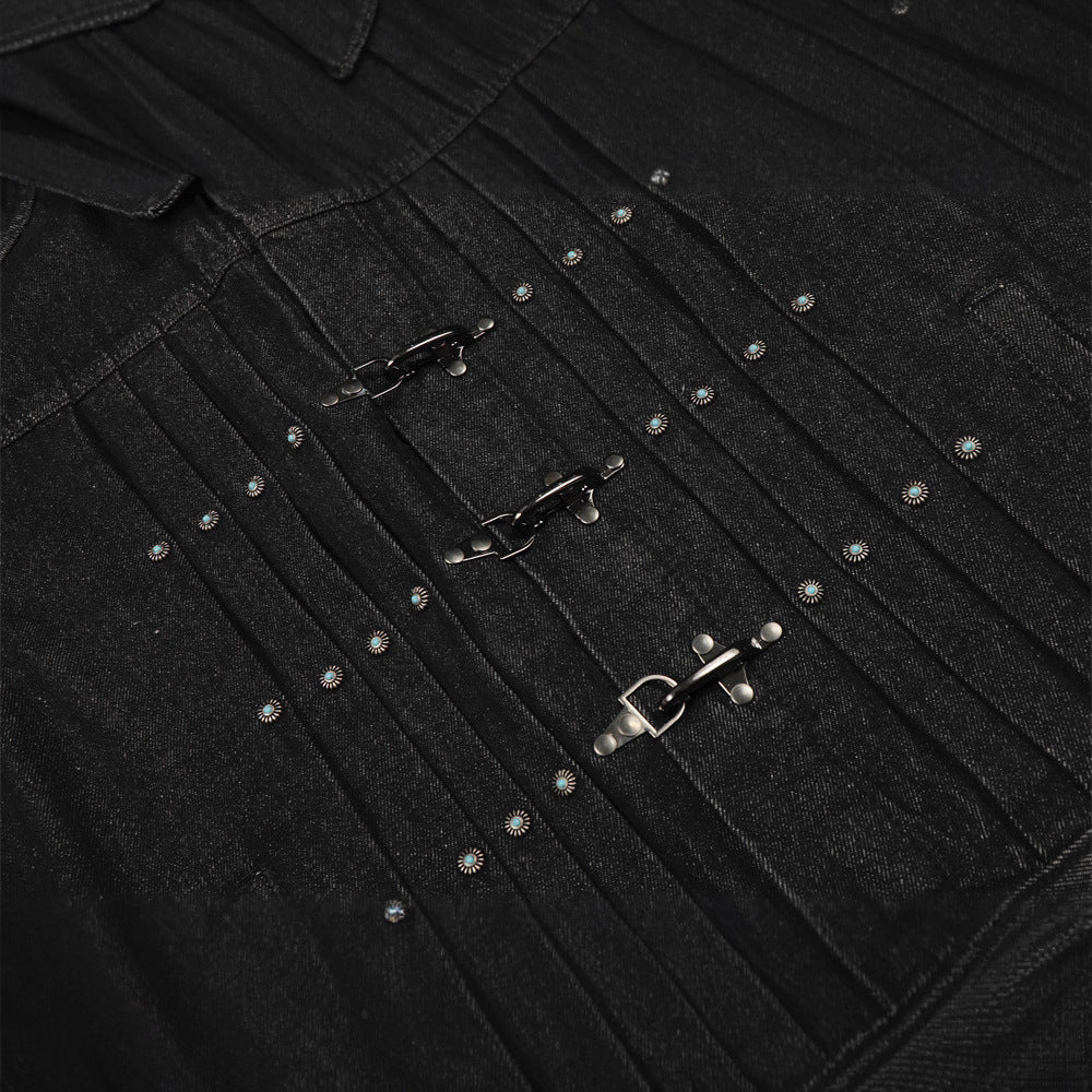 Men's Jacket - Turn-Down Collar, Pleated Splicing, Casual Loose Fit