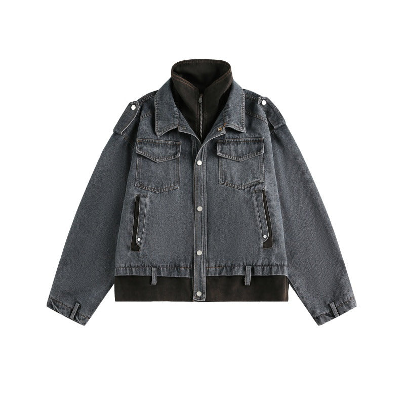 Patchwork Faux Two-Piece Retro Loose Denim Jacket