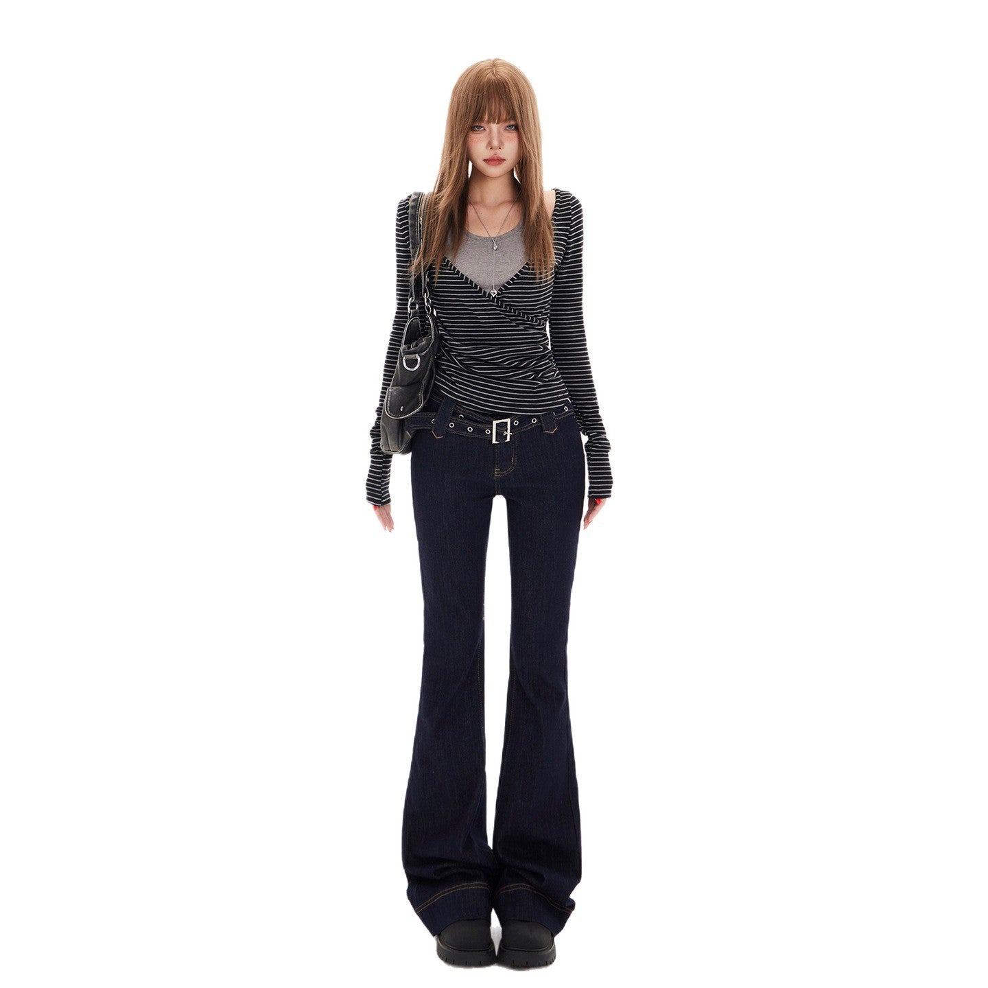 Style Spicy Girl Flared Jeans: Women’s High Waist Slim Fit with Adjustable Waistband