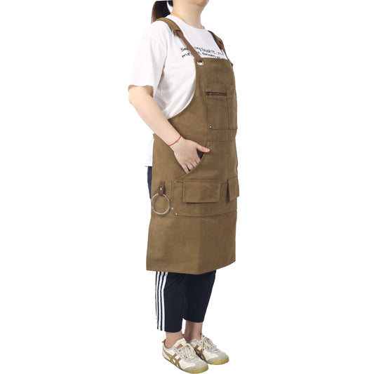 Long Heavy Duty Canvas Tool Apron, Fully Adjustable Carpenter Apron